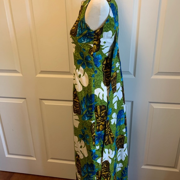 Vintage Barkcloth Tiki Dress with Back Drape - Picture 3 of 7